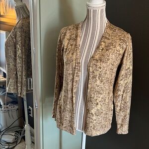 NWT. Chico's, size Small, Foil Print Cardigan Textured Brown Lightweight Sweater